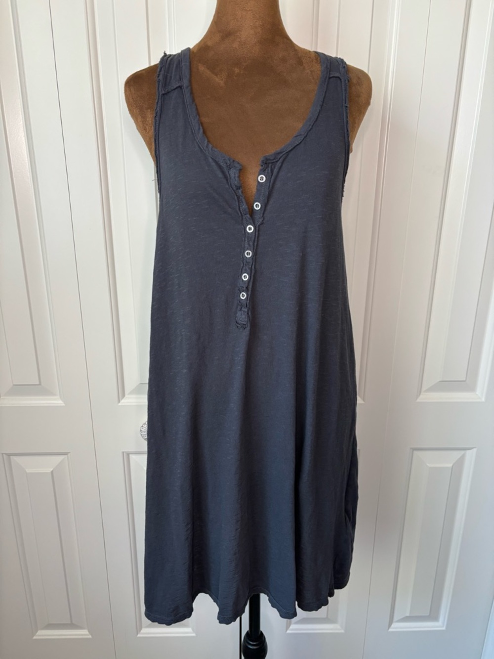 Billabong Soft Black Button-Front Lightweight Racerback Tank Dress - Size Small